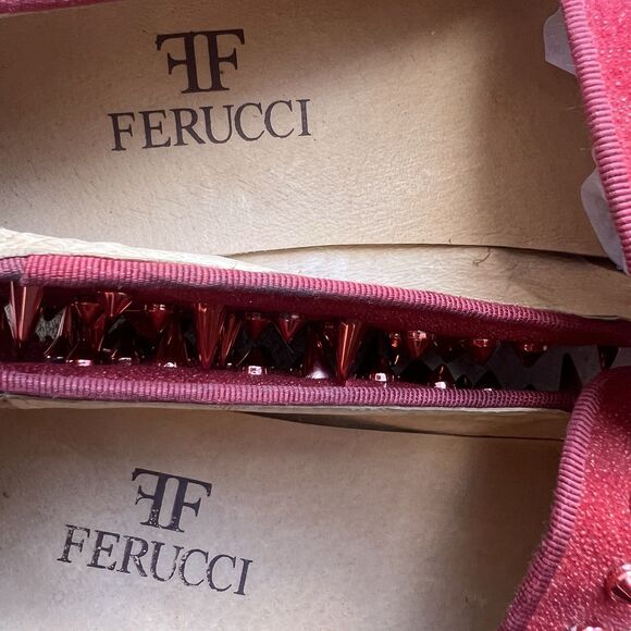 Ferucci Red Spike Rivet Flat Slip On Loafers Men 13 Art To Wear Slipper Bling - Picture 12 of 15